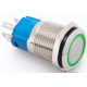 Interruptor bot&atilde;o met&aacute;lico 16 mm cabe&ccedil;a plana moment&acirc;neo com rearme autom&aacute;tico &agrave; prova d'&aacute;gua LED verde 3-6V - Thumb - 1
