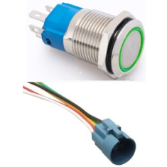 Bot&atilde;o interruptor met&aacute;lico cabe&ccedil;a plana 16mm 3-6V moment&acirc;neo auto-retorno &agrave; prova d'&aacute;gua com LED verde e soquete de conex&atilde;o