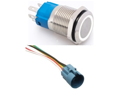 Interruptor de press&atilde;o met&aacute;lico 16 mm para painel, cabe&ccedil;a plana, moment&acirc;neo com retorno autom&aacute;tico, &agrave; prova d'&aacute;gua, LED branco 3 - Imagem 1