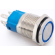 Interruptor de painel met&aacute;lico 16 mm 12-24V moment&acirc;neo com rearme autom&aacute;tico, cabe&ccedil;a plana &agrave; prova d'&aacute;gua e LED azul - Thumb - 1