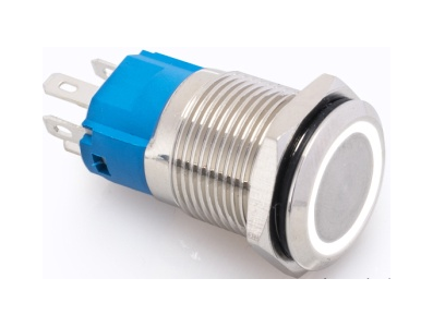 Interruptor de bot&atilde;o met&aacute;lico cabe&ccedil;a plana 16 mm 12-24V &agrave; prova d'&aacute;gua moment&acirc;neo com retorno autom&aacute;tico e LED branco - Imagem 1