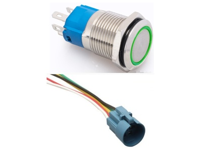 Bot&atilde;o de press&atilde;o met&aacute;lico cabe&ccedil;a plana 16 mm 12 a 24 V moment&acirc;neo reset autom&aacute;tico &agrave; prova d'&aacute;gua com LED verde - Imagem 1