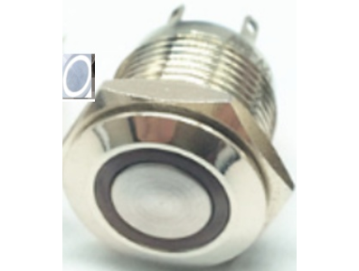 Bot&atilde;o pulsador met&aacute;lico 16 mm cabe&ccedil;a chata curta para painel 3 a 6 V &agrave; prova d'&aacute;gua moment&acirc;neo com LED branco e retorno autom&aacute;ti - Imagem 1