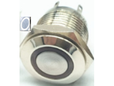 Bot&atilde;o de press&atilde;o met&aacute;lico 16 mm cabe&ccedil;a baixa 12-24V moment&acirc;neo com retorno autom&aacute;tico &agrave; prova d'&aacute;gua com LED branco - Imagem 1