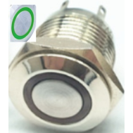 Bot&atilde;o met&aacute;lico moment&acirc;neo de 16 mm 220 V, cabe&ccedil;a plana curta, &agrave; prova d'&aacute;gua, com retorno autom&aacute;tico e LED verde