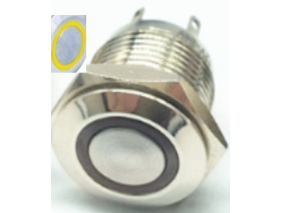 Bot&atilde;o de painel met&aacute;lico 16 mm cabe&ccedil;a chata curta moment&acirc;neo com retorno autom&aacute;tico 220 V &agrave; prova d'&aacute;gua LED amarelo - Imagem 1