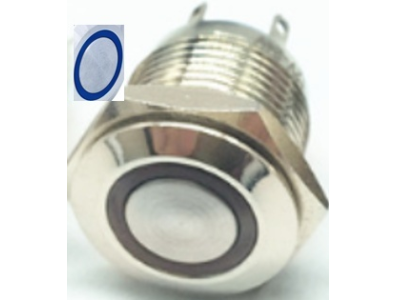 Interruptor bot&atilde;o met&aacute;lico de painel 16 mm 220 V moment&acirc;neo com retorno autom&aacute;tico cabe&ccedil;a plana curta &agrave; prova d'&aacute;gua com LED azu - Imagem 1
