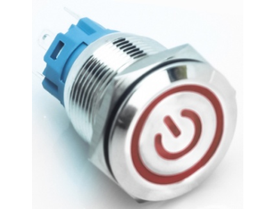 Interruptor de bot&atilde;o met&aacute;lico 19 mm cabe&ccedil;a plana 3 a 6 V imperme&aacute;vel com trava de reten&ccedil;&atilde;o e LED vermelho - Imagem 1