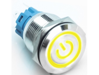 Bot&atilde;o pulsador met&aacute;lico de painel 19 mm cabe&ccedil;a plana 3 a 6 V trava autom&aacute;tica &agrave; prova d'&aacute;gua com LED amarelo - Imagem 1