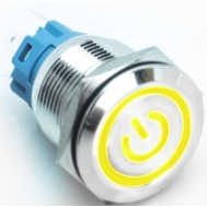 Bot&atilde;o pulsador met&aacute;lico de painel 19 mm cabe&ccedil;a plana 3 a 6 V trava autom&aacute;tica &agrave; prova d'&aacute;gua com LED amarelo