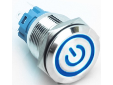 Interruptor de Painel Bot&atilde;o de Press&atilde;o Met&aacute;lico Cabe&ccedil;a Plana 19 mm 3-6 V Auto-travante &agrave; Prova d'&Aacute;gua com LED Azul - Imagem 1