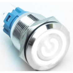 Interruptor de press&atilde;o met&aacute;lico para painel 19 mm cabe&ccedil;a chata 3&ndash;6 V &agrave; prova d'&aacute;gua com travamento autom&aacute;tico e LED branco