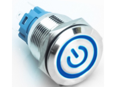 Interruptor de bot&atilde;o met&aacute;lico moment&acirc;neo para painel 19 mm cabe&ccedil;a plana 3-6 V &agrave; prova d'&aacute;gua com LED azul e retorno autom&aacute;tico - Imagem 1