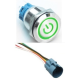 Interruptor de bot&atilde;o met&aacute;lico moment&acirc;neo para painel 19 mm (cabe&ccedil;a plana) 3-6V &agrave; prova d'&aacute;gua com LED verde e soquete - Thumb - 1