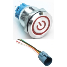 Interruptor de bot&atilde;o met&aacute;lico cabe&ccedil;a plana 19 mm 12-24V &agrave; prova d'&aacute;gua trava autom&aacute;tica LED vermelho com soquete de conex&atilde;o