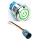 Interruptor met&aacute;lico de press&atilde;o cabe&ccedil;a chata 19 mm 12-24V &agrave; prova d'&aacute;gua com LED verde, trava autom&aacute;tica e soquete conector para - Thumb - 1