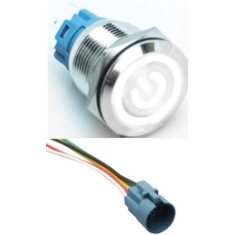Interruptor pulsador met&aacute;lico auto-travante 19 mm 12&ndash;24 V &agrave; prova d'&aacute;gua com LED branco e soquete conector para painel