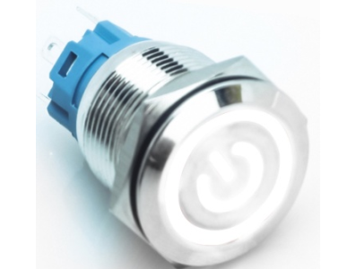 Bot&atilde;o de press&atilde;o met&aacute;lico chato 19 mm para painel 12-24V &agrave; prova d'&aacute;gua, moment&acirc;neo com retorno autom&aacute;tico e LED branco - Imagem 1