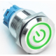 Interruptor de bot&atilde;o met&aacute;lico de cabe&ccedil;a plana 19 mm 110-220V &agrave; prova d'&aacute;gua com travamento e LED verde - Thumb - 1