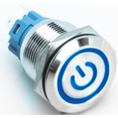 Interruptor de bot&atilde;o met&aacute;lico 19 mm cabe&ccedil;a plana 110 a 220 V travamento autom&aacute;tico &agrave; prova d'&aacute;gua com LED azul