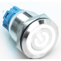 Interruptor de Bot&atilde;o Met&aacute;lico Cabe&ccedil;a Plana 19 mm 110-220 V &agrave; Prova d'&Aacute;gua Auto-travante com LED Branco