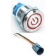 Interruptor de bot&atilde;o met&aacute;lico cabe&ccedil;a plana 19 mm 110-220V &agrave; prova d'&aacute;gua com travamento autom&aacute;tico, LED vermelho e conector de s - Thumb - 1