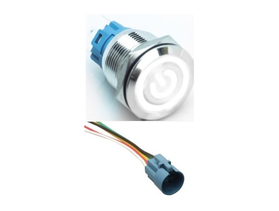Bot&atilde;o interruptor met&aacute;lico plano 19 mm 110-220V imperme&aacute;vel auto-travante com LED branco e conector de soquete - Imagem 1
