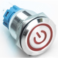 Bot&atilde;o interruptor met&aacute;lico moment&acirc;neo de cabe&ccedil;a plana 19 mm para painel 110-220V &agrave; prova d'&aacute;gua com LED vermelho e retorno autom
