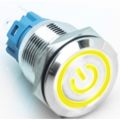 Bot&atilde;o Pulsador Met&aacute;lico 19 mm Cabe&ccedil;a Plana 110-220V Moment&acirc;neo com Retorno Autom&aacute;tico &Agrave; Prova d'&Aacute;gua e LED Amarelo