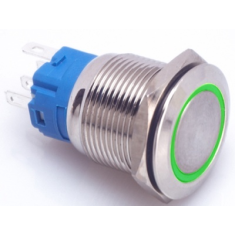 Interruptor de press&atilde;o met&aacute;lico cabe&ccedil;a plana 19 mm auto-travante 3-6 V &agrave; prova d'&aacute;gua com LED verde