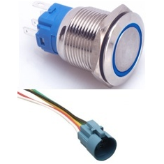 Bot&atilde;o interruptor de painel met&aacute;lico 19mm cabe&ccedil;a chata 3-6V &agrave; prova d'&aacute;gua de travamento autom&aacute;tico LED azul com soquete conecto