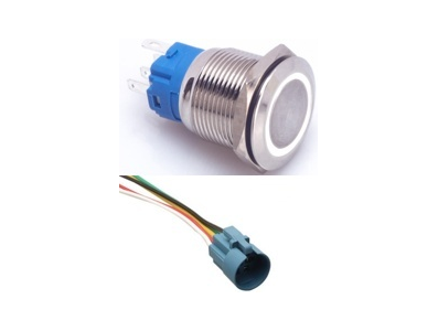 Interruptor bot&atilde;o met&aacute;lico de press&atilde;o 19 mm cabe&ccedil;a plana 3-6 V &agrave; prova d'&aacute;gua auto-bloqueio com LED branco e soquete conector - Imagem 1