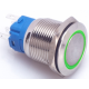 Interruptor bot&atilde;o met&aacute;lico de painel 19 mm cabe&ccedil;a plana com travamento autom&aacute;tico 12-24V imperme&aacute;vel e LED verde - Thumb - 1