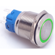 Interruptor bot&atilde;o met&aacute;lico de painel 19 mm cabe&ccedil;a plana com travamento autom&aacute;tico 12-24V imperme&aacute;vel e LED verde
