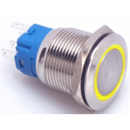 Interruptor pulsador met&aacute;lico cabe&ccedil;a plana 19 mm 12-24 V &agrave; prova d'&aacute;gua com travamento autom&aacute;tico e LED amarelo para painel