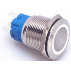 Interruptor de Press&atilde;o Met&aacute;lico Cabe&ccedil;a Plana 19 mm 12-24V &agrave; prova d'&aacute;gua com travamento autom&aacute;tico e LED branco para painel