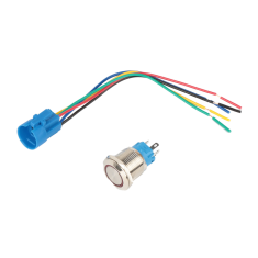 Interruptor de Painel Bot&atilde;o Met&aacute;lico Cabe&ccedil;a Plana 19 mm 12-24 V &Agrave; Prova d'&Aacute;gua com Travamento (Self-Locking), LED Vermelho e Con