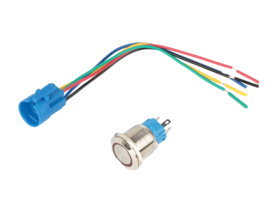 Interruptor de Painel Bot&atilde;o Met&aacute;lico Cabe&ccedil;a Plana 19 mm 12-24 V &Agrave; Prova d'&Aacute;gua com Travamento (Self-Locking), LED Vermelho e Con - Imagem 1