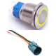 Interruptor bot&atilde;o met&aacute;lico, cabe&ccedil;a plana 19 mm, 12 a 24 V, &agrave; prova d'&aacute;gua, travamento autom&aacute;tico, LED amarelo, soquete conector - Thumb - 1