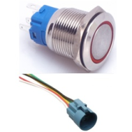 Bot&atilde;o pulsador met&aacute;lico cabe&ccedil;a plana 19 mm 110-220V &agrave; prova d'&aacute;gua auto-bloqueante com LED vermelho e soquete conector