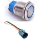 Bot&atilde;o pulsador met&aacute;lico 19 mm 110-220V &agrave; prova d'&aacute;gua com travamento, LED azul e soquete conector - Thumb - 1