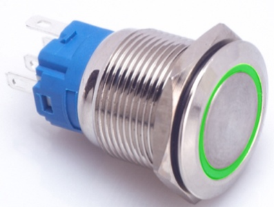 Bot&atilde;o de press&atilde;o para painel 19 mm cabe&ccedil;a plana metal 3-6 V &agrave; prova d'&aacute;gua moment&acirc;neo LED verde retorno autom&aacute;tico - Imagem 1