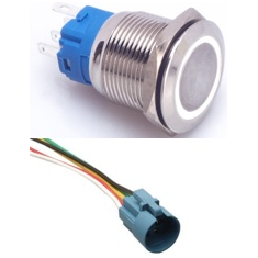Interruptor pulsador em metal 19 mm 3-6V moment&acirc;neo (retorno autom&aacute;tico) &agrave; prova d'&aacute;gua com LED branco e soquete de conex&atilde;o