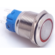 Interruptor de bot&atilde;o met&aacute;lico moment&acirc;neo 19 mm 12&ndash;24 V &agrave; prova d'&aacute;gua cabe&ccedil;a plana reset autom&aacute;tico com LED vermelho