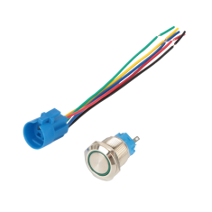 Bot&atilde;o interruptor met&aacute;lico de painel 19 mm cabe&ccedil;a chata, moment&acirc;neo com retorno autom&aacute;tico, 12&ndash;24V, &agrave; prova d'&aacute;gua, LED verde