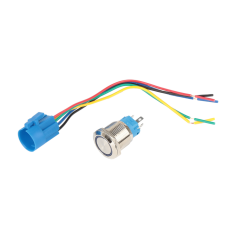 Bot&atilde;o interruptor met&aacute;lico 19 mm cabe&ccedil;a plana 12-24V &agrave; prova d'&aacute;gua moment&acirc;neo com LED azul, auto-reset e soquete