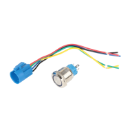 Bot&atilde;o interruptor met&aacute;lico 19 mm cabe&ccedil;a plana 12-24V &agrave; prova d'&aacute;gua moment&acirc;neo com LED azul, auto-reset e soquete
