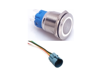 Interruptor de bot&atilde;o met&aacute;lico moment&acirc;neo 19 mm cabe&ccedil;a plana 12-24V &agrave; prova d'&aacute;gua com LED branco para painel - Imagem 1