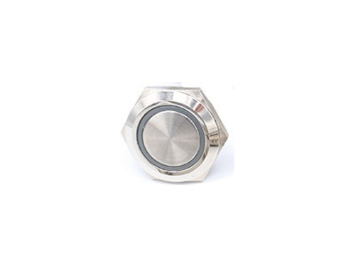 Bot&atilde;o met&aacute;lico touch ultrafino 19 mm, cabe&ccedil;a plana ultracurta, moment&acirc;neo com retorno autom&aacute;tico, 12&ndash;24 V, &agrave; prova d'&aacute;gua, LED b - Imagem 1