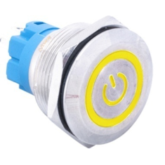Bot&atilde;o Pulsador de Painel Met&aacute;lico 22 mm Cabe&ccedil;a Plana 3-6V Trava Autom&aacute;tica LED Amarelo &agrave; Prova d'&Aacute;gua